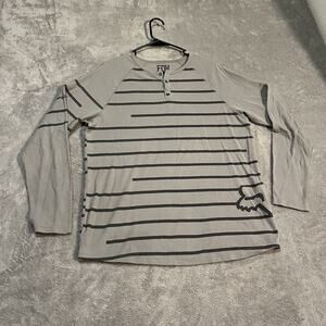 Fox Racing Henley Shirt Mens Large Grey Long Sleeve Striped Waffle